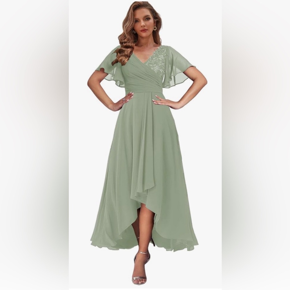 Elegant Short Sleeve MOB/MOG Lace Applique Formal Evening dress Sz 14